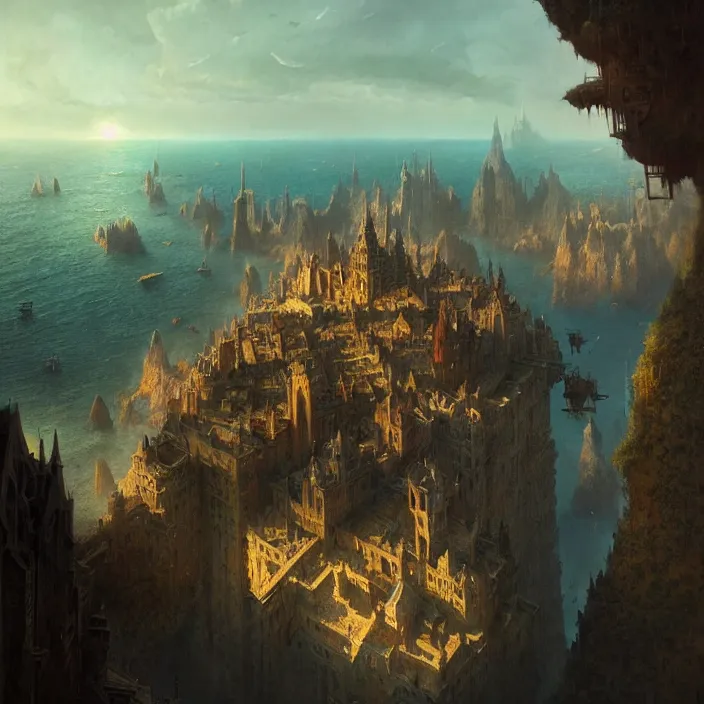 Prompt: matte painting by marc simonetti, jonathan solter, greg rutkowski of an archipelago, masterpiece, cinematic, hyperdetailed, photorealistic, hyperrealism, architecture, aerial view,