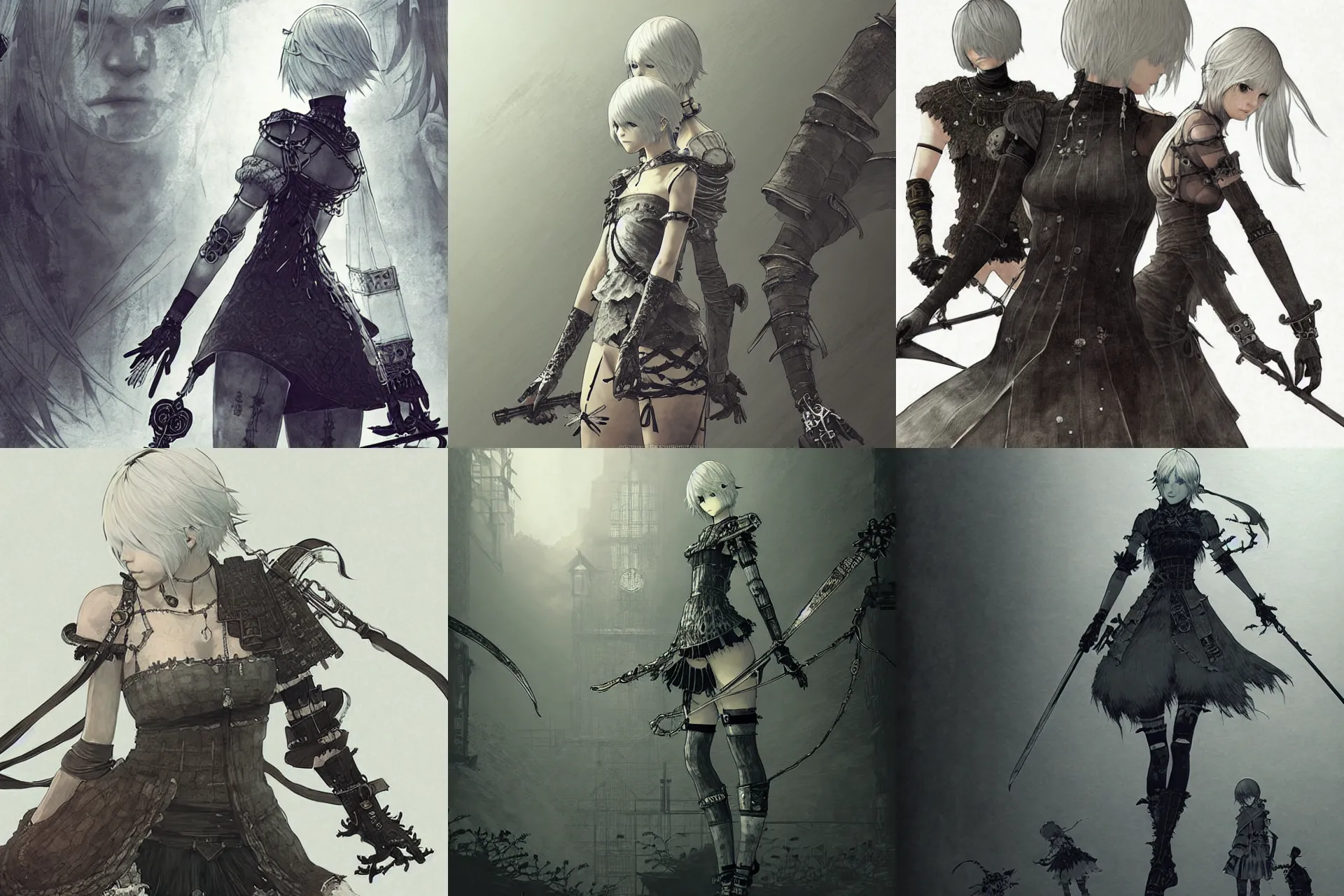 Prompt: nier illustrated by akihiko yoshida, concept art, highly detailed