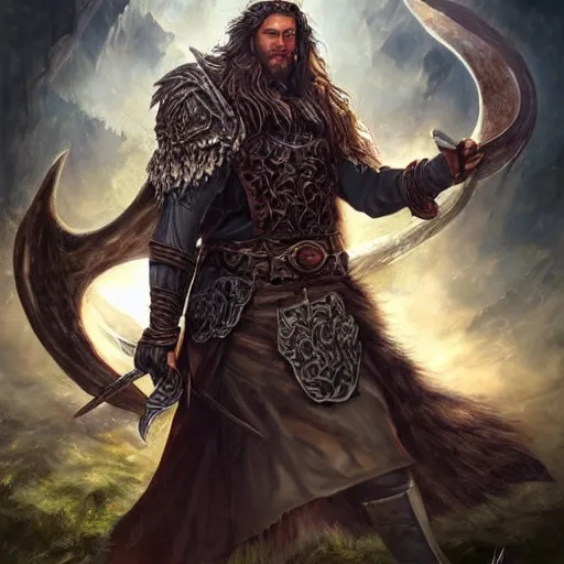 Image similar to a ruthless male druid, full body, 8 k, hyperrealistic, dragon slayer, hyperdetailed, fantasy portrait by laura sava