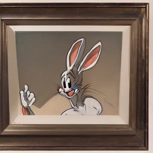 Image similar to an oil painting of bugs bunny by craig mullins ; anatomically correct