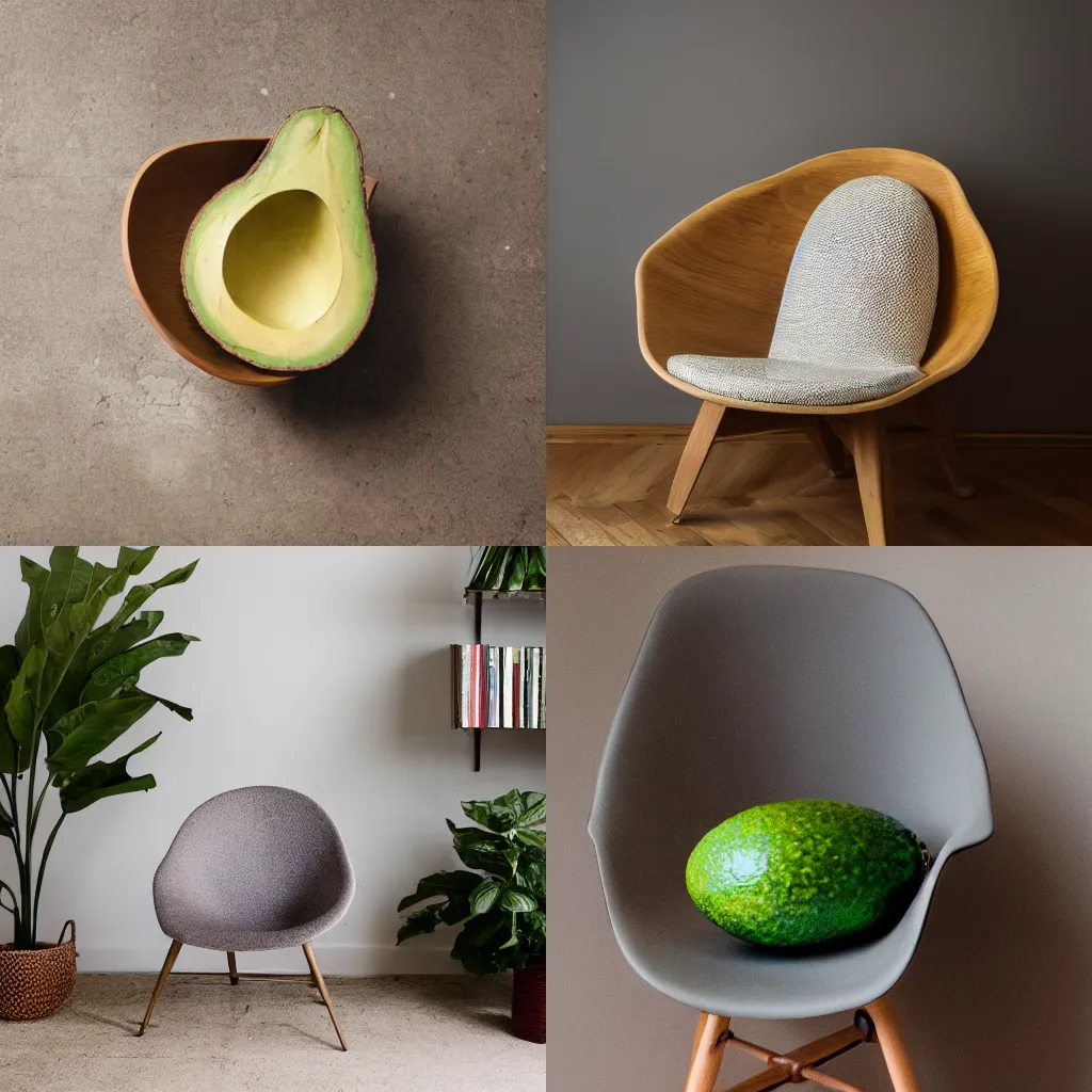 Prompt: an avocado chair, studio photo, soft lighting