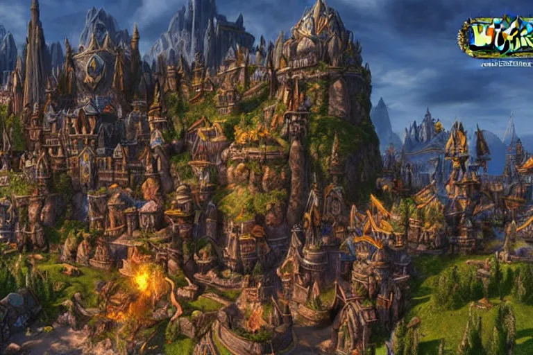 Image similar to a magnificent Warcraft-themed city. photorealism.