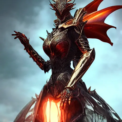 Prompt: highly detailed realistic stunning shot of a beautiful elegant anthropomorphic female dragon knight, doing a majestic pose, armor made of steel, sharp claws and tail, HD octane render, epic cinematography, Artstation, Deviantart, Furaffinity