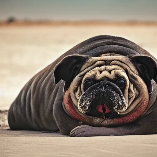 Image similar to a Walrus-Pug Hybrid, A Walrus that looks like a pug, huge tusks, afternoon hangout, good times photograph, candid