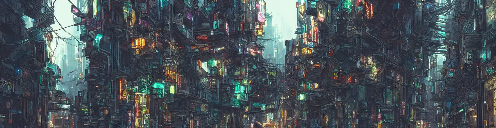 Image similar to cyberpunk alleyway, extremely detailed architecture and lighting wide-shot