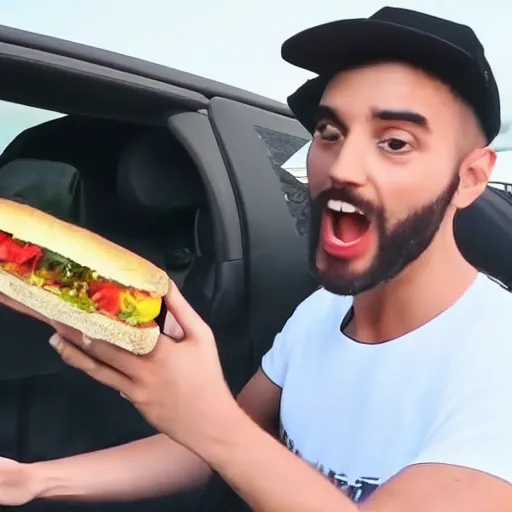 Prompt: youtube influencer eating a car -3