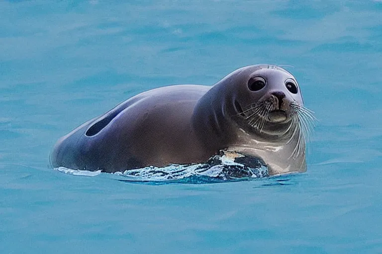 Prompt: “baby seal mecha swimming through Arctic Ocean, anime style”