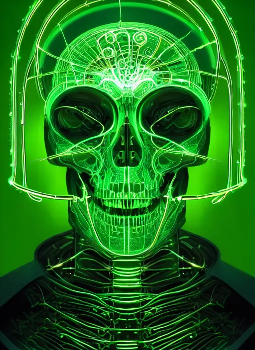 portrait of a cyber skeleton, glowing green runes, | Stable Diffusion ...