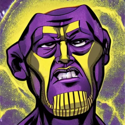 Image similar to thanos as an american rapper in 1990 fish eye lens