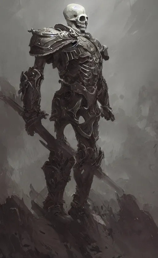 Prompt: a beautiful artwork illustration, concept art sketch of a skeleton warrior with armor and chest plate in profile, volumetric fog, godrays, high contrast, high contrast, high contrast, vibrant colors, vivid colors, high saturation, by Greg Rutkowski and Jesper Ejsing and Raymond Swanland, featured on artstation, wide angle, vertical orientation