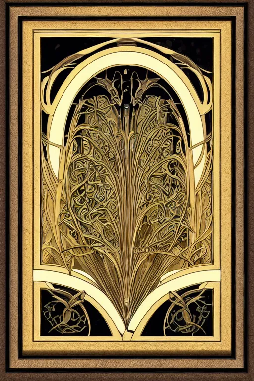 Image similar to an intricate art nouveau frame with only edges, golden concept art, matte, sharp focus,