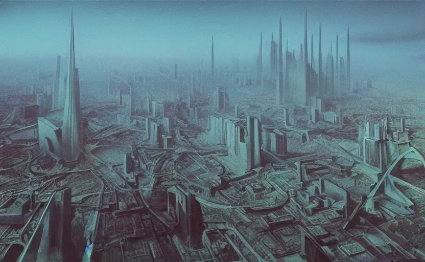 Prompt: A mysterious futuristic brutalist soviet city by George Stubbs zdzisław beksiński, colorfull, vibrant color, UHD 8k