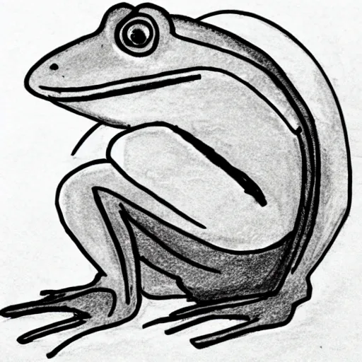 Prompt: post-modern sketch of a homeless frog.