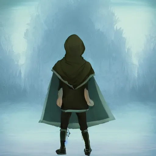 Image similar to small human in hood, fantasy digital art