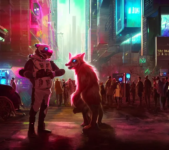 Image similar to high - resolution photograph from a cyberpunk era furry fandom convention ( midwest furfest 2 0 4 7 ), taking place after the genetic revolution and quantum singularity. photorealistic.