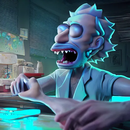 Prompt: full body pose, hyperrealistic photograph of drunk rick sanchez from rick and morty, dim volumetric lighting, 8 k, octane beautifully detailed render, extremely hyper detailed, intricate, epic composition, cinematic lighting, masterpiece, trending on artstation, very very detailed, stunning, hdr, smooth, sharp focus, high resolution, award, winning photo, dslr, 5 0 mm