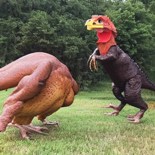 Image similar to chicken riding on a t - rex