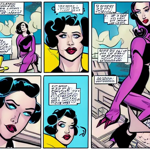 Image similar to a comicbook pane of Kat Dennings as Catwoman, silver age of comics