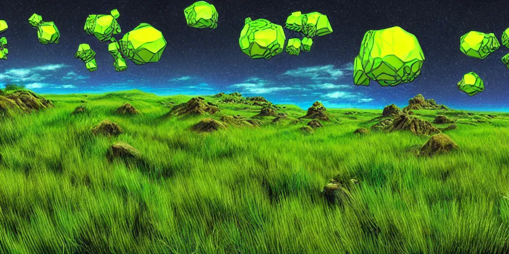 Prompt: green wrinkly toad grass rolling cubes of fractal pikachu mesa, award winning art, epic dreamlike fantasy landscape, art print, science fiction, ultra realistic,