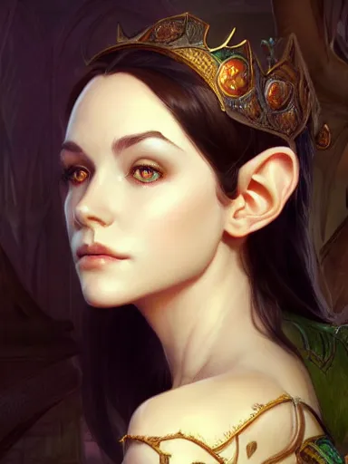 Image similar to portrait of a Elf Queen, D&D, fantasy, highly detailed, beautiful face, realistic body structure, digital painting, artstation, smooth, sharp focus, illustration, art by artgerm and greg rutkowski and alphonse mucha