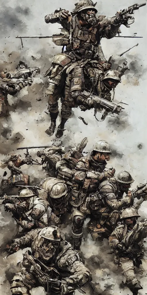 Image similar to oil painting scene from battlefield by kim jung gi