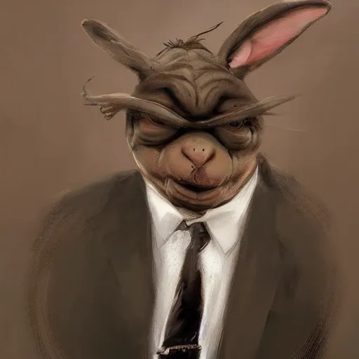 Image similar to big chungus as mr. bean painted by greg rutkowski, wlop