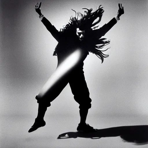 Prompt: dynamic person, wild movement, by robert longo