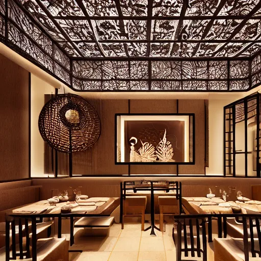 Prompt: a beautiful hyperdetailed interior render of roasted string hotpot restaurant restaurant yan'an, wall corner, from china, with merchant logo, fine delicate structure, chinese style, simple composition, simple style structure decoration design, victo ngai, 4 k hd