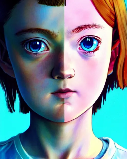 Image similar to Anime as Sadie Sink playing Eleven from Stranger Things || cute-fine-face, pretty face, realistic shaded Perfect face, fine details. Anime. realistic shaded lighting poster by Ilya Kuvshinov katsuhiro otomo ghost-in-the-shell, magali villeneuve, artgerm, Jeremy Lipkin and Michael Garmash and Rob Rey as Eleven in Hawkins Lab cute smile