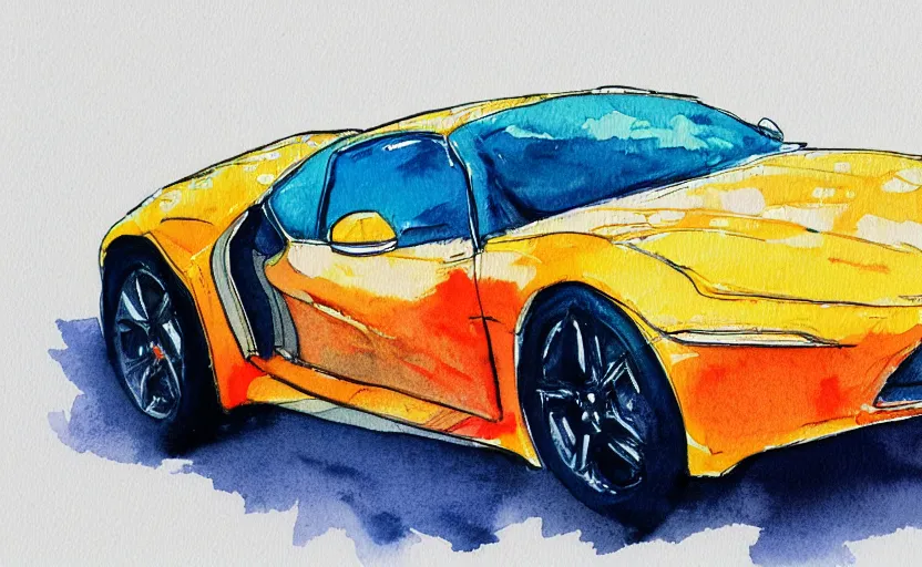 Prompt: colorful watercolor sketch, sport car