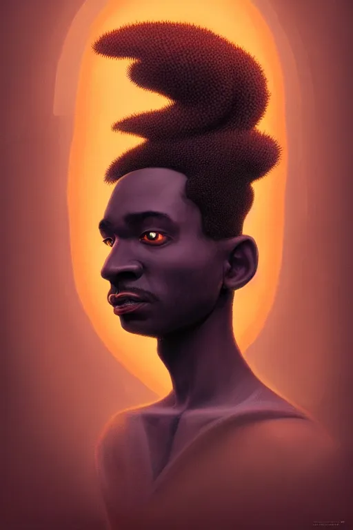 Prompt: Bioluminescent, portrait of a black guy , very intricate , trending on artstation , very elegant, in the golden hour by Daniel Merriam, Trending on Artstation, oil on Canvas by Elena Zhurikhina and Goro Fujita and Charlie Bowater, octane render, 4k, 8k, HD