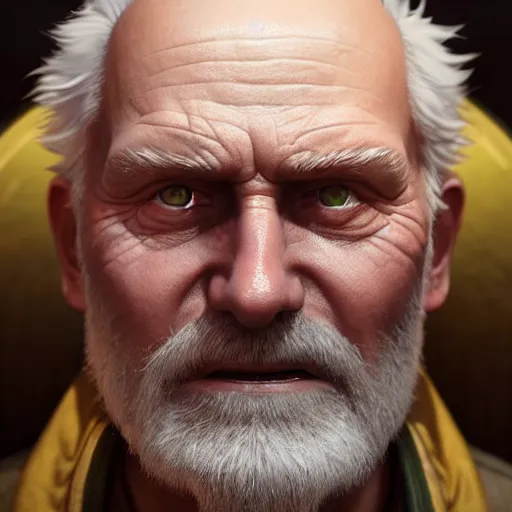 Image similar to hide the pain harold ; cinematic screenshot ; crisp sharp focus ; ultra realistic, concept art, intricate details, satire, highly detailed, photorealistic, octane render, 8 k, unreal engine. art by artgerm and greg rutkowski and charlie bowater and magali villeneuve and alphonse mucha