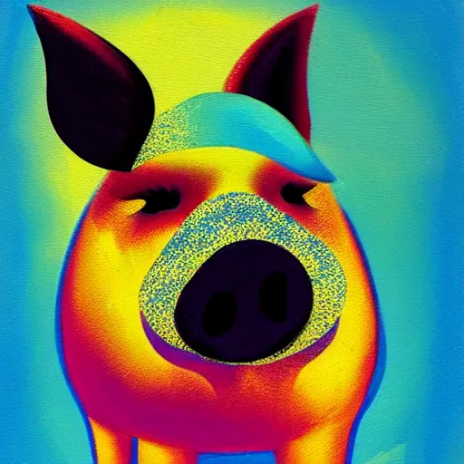 Prompt: pig wearing a simple gold in the style of peter max