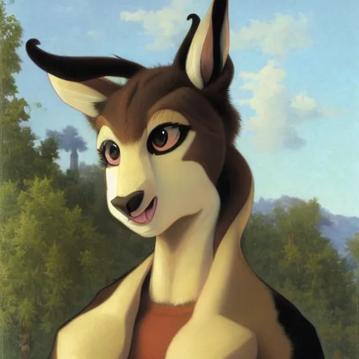 Prompt: a portrait of an anthropomorphic gazelle, furry fursona, in the style of william - adolphe bouguereau and hayao miyazaki and masamune shirow