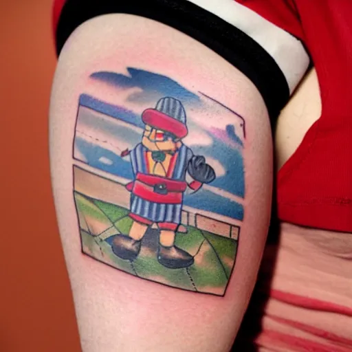 Prompt: tattoo of the hamburglar learning to fly