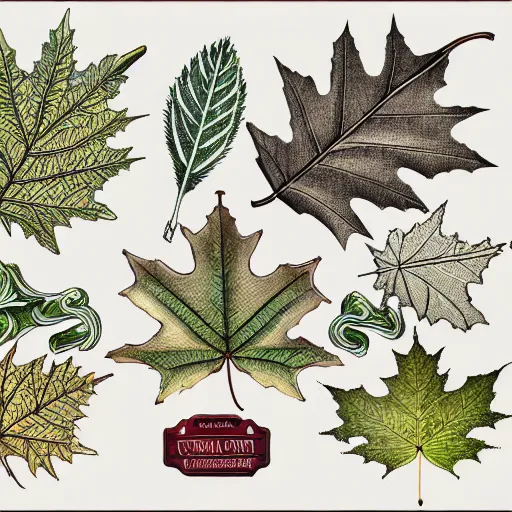 Prompt: a full page schematic diagram illustration of a hybrid between oak leaf and wine leaf, ultra detailed, 4 k, intricate, encyclopedia illustration, fine inking lines