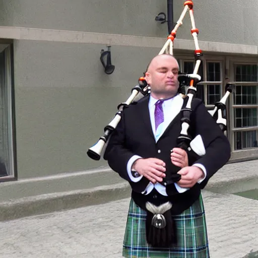 Prompt: bagpipes made from a urinary catheter collection system and clear tubing!