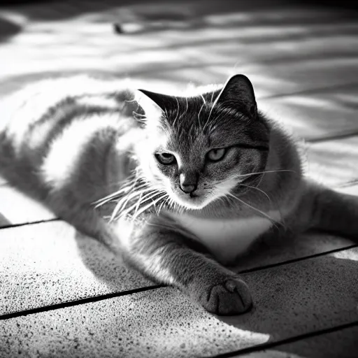 Image similar to fat cat lying on the sunlight, photo, colour splash