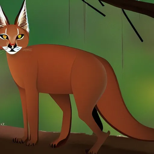 Image similar to photo of a cate caracal in the woods ilustration, concept art, sharp focus, ArtStation