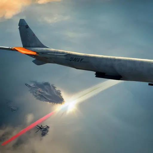 Image similar to chinese bomber plane flying away from taiwan after dropping nuclear warhead, hyper detailed, digital art, trending in artstation, cinematic lighting, studio quality.