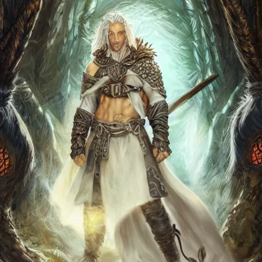 Image similar to a ruthless male druid, full body, 8 k, hyperrealistic, dragon slayer, hyperdetailed, fantasy portrait by laura sava