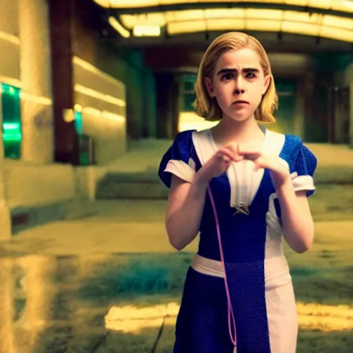 Prompt: cinematic scene with kiernan shipka as jolyne from jojo's bizarre adventure, live action film, stone ocean, dramatic, small details, volumetric lighting, still frame