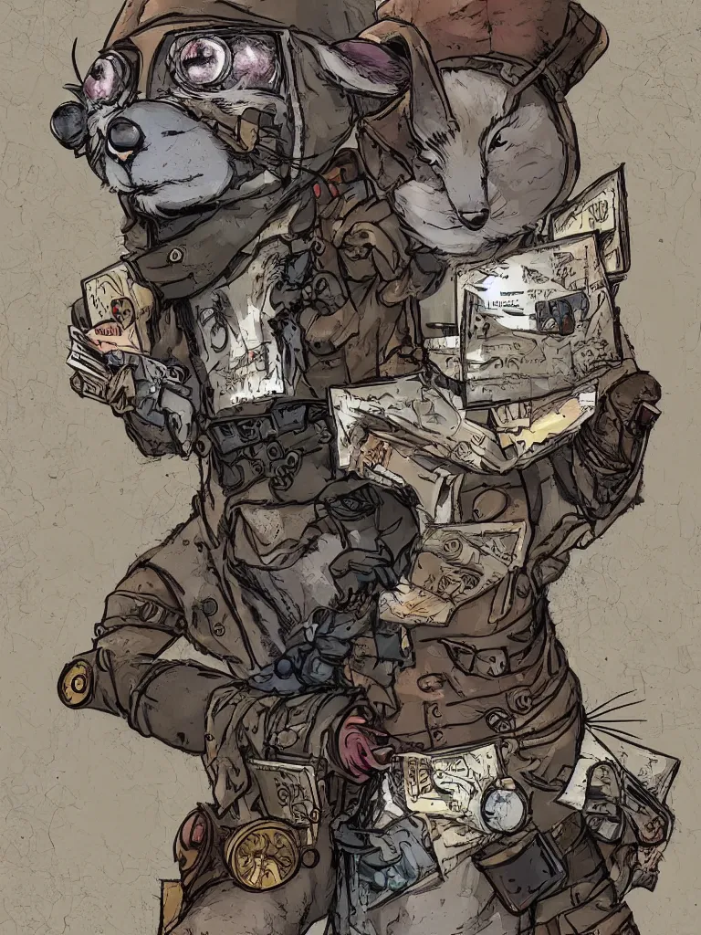 Image similar to a post - apocalyptic steampunk bunny rabbit in the post office trying to mail a package, high def, realistic, fine art, intricate, digital art