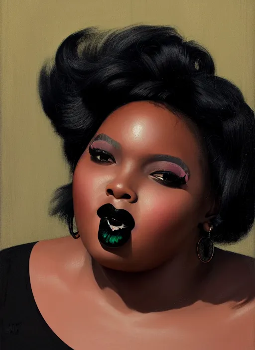 Prompt: portrait of a plump black woman with a crooked nose and a confident expression, 1 9 6 0 s, black clothes, goth, punk, brightly coloured hair, funk, intricate, elegant, highly detailed, digital painting, artstation, concept art, smooth, sharp focus, illustration, art by wlop, mars ravelo and greg rutkowski