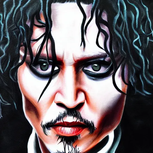 Image similar to portrait of johnny depp as edward scissorhands, highly detailed, centered, solid color background, digital painting