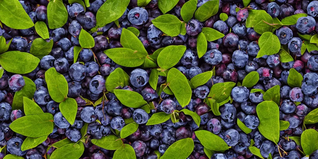 Prompt: artistic medium close-up stylized 3D render of blueberry bushes in a forest. Digital art. Rustic. Nordic. 4K. Trending on artstation. Leafy. Extremely detailed. Nature. Artistic. Wild.