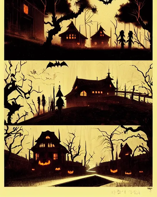 Image similar to spooky halloween night, evil, horror aesthetic, cinematic, dramatic, super detailed and intricate, by koson ohara, by darwyn cooke, by greg rutkowski, by satoshi kon