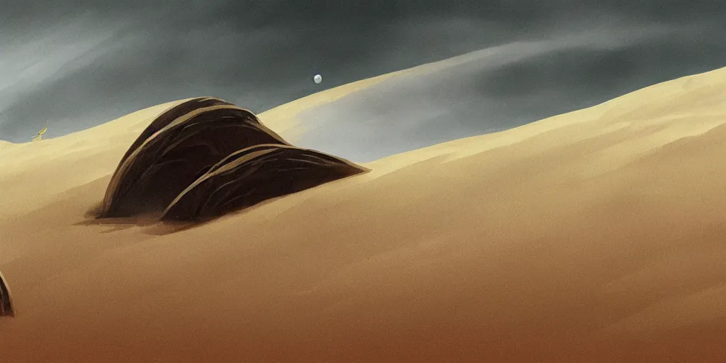 Prompt: dune composition idea concept art, denis villeneuve, greg fraiser