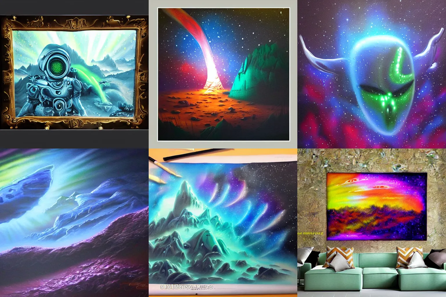 Prompt: luminescent alien landscape detailed airbrush painting