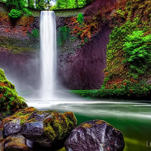 Prompt: a photo of Multnoma Falls Oregon, realistic, 4k,